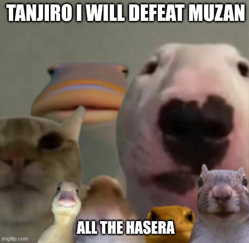 time to bother that anime streem | TANJIRO I WILL DEFEAT MUZAN; ALL THE HASERA | image tagged in the council remastered,demon slayer | made w/ Imgflip meme maker