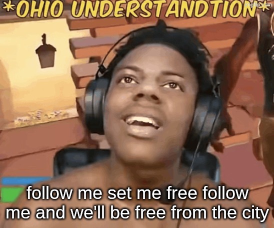 ohio understandtion | follow me set me free follow me and we'll be free from the city | image tagged in ohio understandtion | made w/ Imgflip meme maker