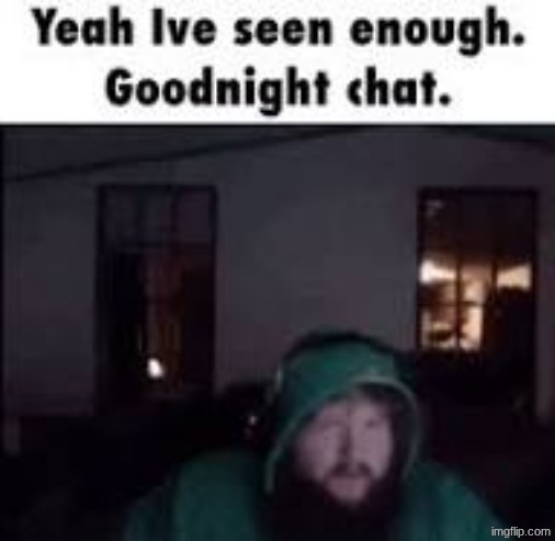 Yeah Ive seen enough. Goodnight chat. | image tagged in yeah ive seen enough goodnight chat | made w/ Imgflip meme maker