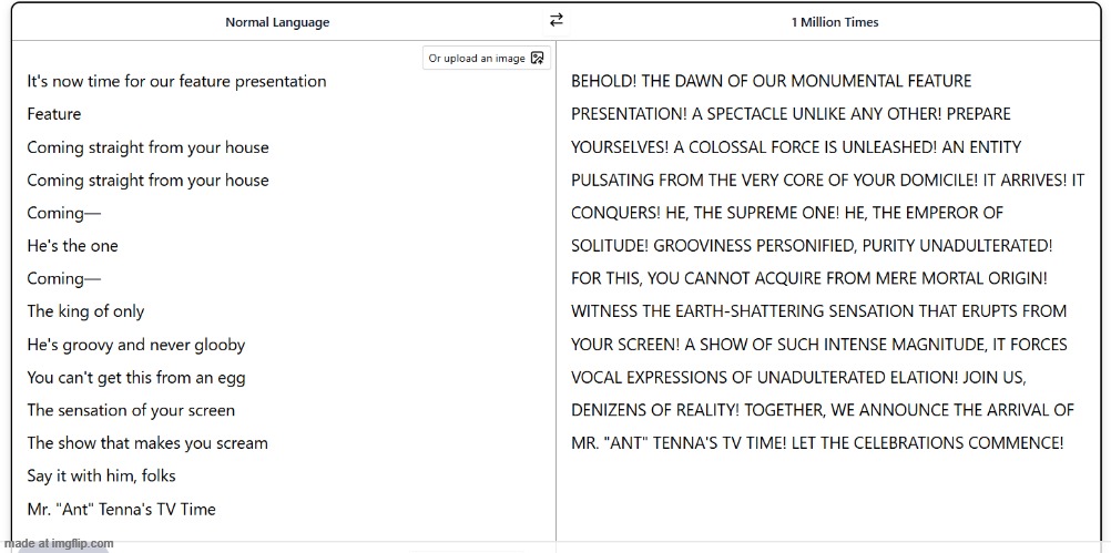 i translated feature presentation 1 million times | made w/ Imgflip meme maker
