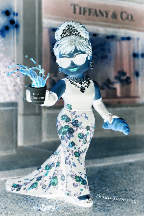 Blanc to the Future at Tiffany’s | image tagged in breakfast at tiffanys,audrey hepburn,fashion,ai art,lego art,brian einersen | made w/ Imgflip meme maker
