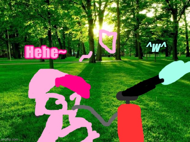 Slushi inflates Vernias’ tummy | ^w^; Hehe~ | image tagged in greener grass,inflation,big belly | made w/ Imgflip meme maker