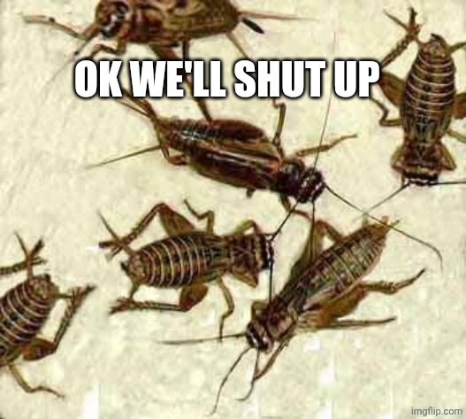 Crickets | OK WE'LL SHUT UP | image tagged in crickets | made w/ Imgflip meme maker