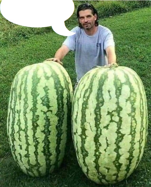 Guy with 2 enormous watermelons + speech bubble Blank Meme Template