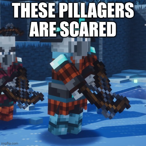 Minecraft Dungeons Pillagers | THESE PILLAGERS ARE SCARED | image tagged in minecraft dungeons pillagers | made w/ Imgflip meme maker