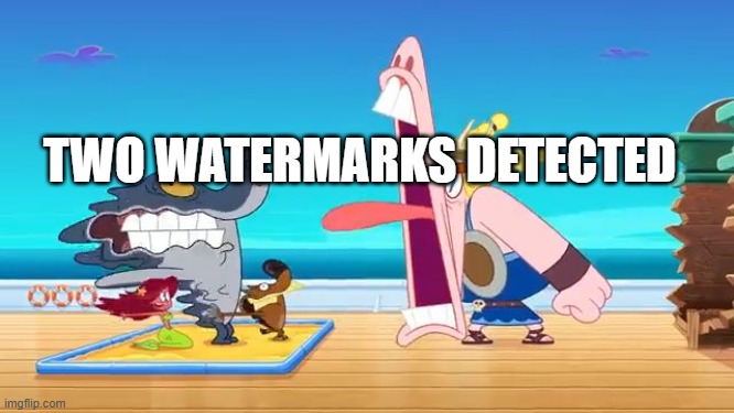 Made a example lol | TWO WATERMARKS DETECTED | image tagged in viking screaming at zig marina and sharko | made w/ Imgflip meme maker
