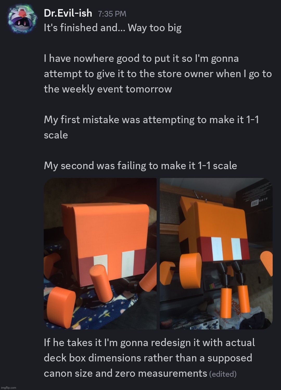 Been working on this Gundam GQuuuuuuX Conch "deck box" for the last couple days and I made it way too big | made w/ Imgflip meme maker