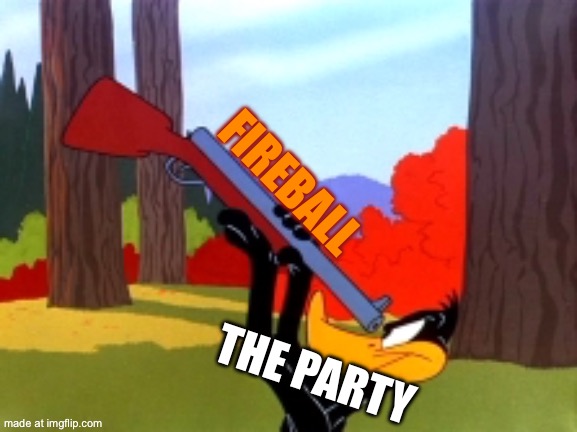 DND meme | FIREBALL; THE PARTY | image tagged in looney tunes daffy duck gun | made w/ Imgflip meme maker