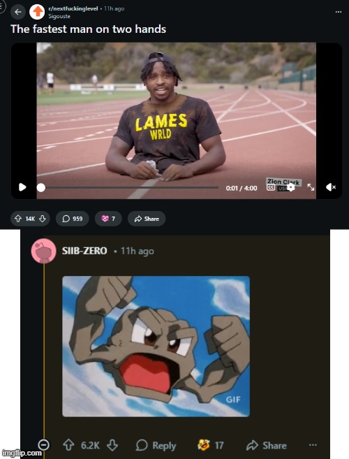 image tagged in fastest,man,legs,legless,zion clark,pokemon | made w/ Imgflip meme maker