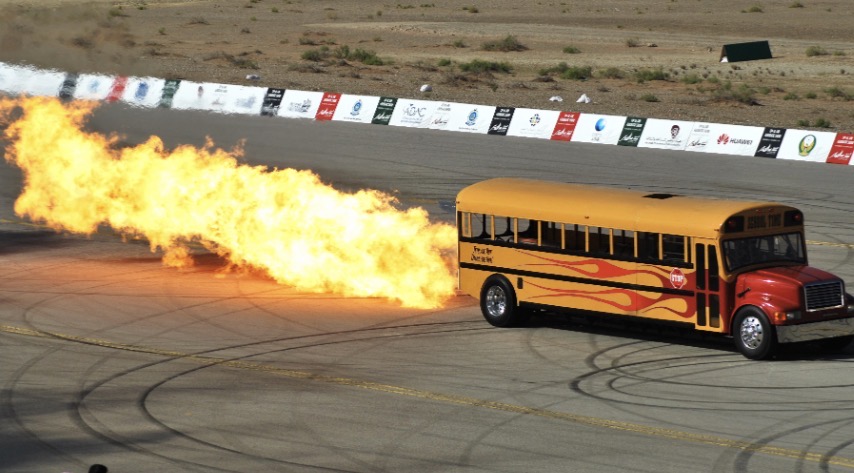 “School Time” Jet-Powered School Bus Blank Meme Template