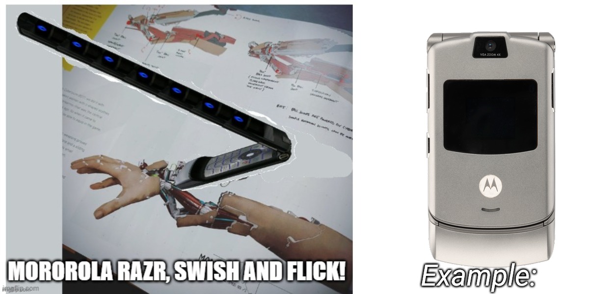 Motorola RAZR V3 Meme: Cyberpunk 2077 | Example: | image tagged in motorola razr v3,cyberpunk | made w/ Imgflip meme maker
