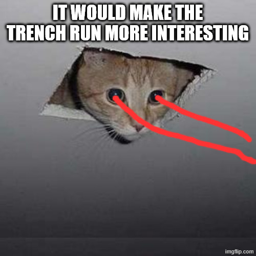 Ceiling Cat Meme | IT WOULD MAKE THE TRENCH RUN MORE INTERESTING | image tagged in memes,ceiling cat | made w/ Imgflip meme maker