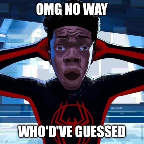 Miles Morales | OMG NO WAY WHO'D'VE GUESSED | image tagged in miles morales | made w/ Imgflip meme maker
