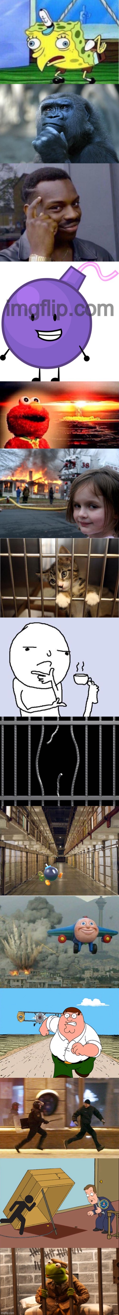 Part 2 | image tagged in thinking meme,prison break,prison,jay jay the plane,peter griffin running away,police chasing guy | made w/ Imgflip meme maker