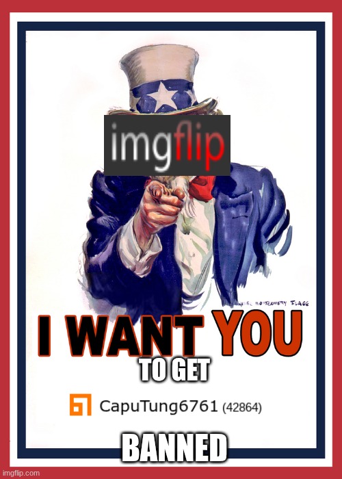 First Post | TO GET; BANNED | image tagged in i want you | made w/ Imgflip meme maker