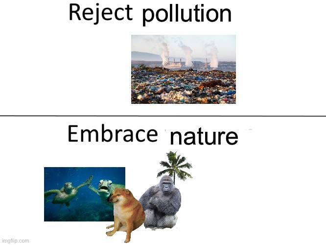 Reject modernity, Embrace tradition | pollution; nature | image tagged in reject modernity embrace tradition | made w/ Imgflip meme maker