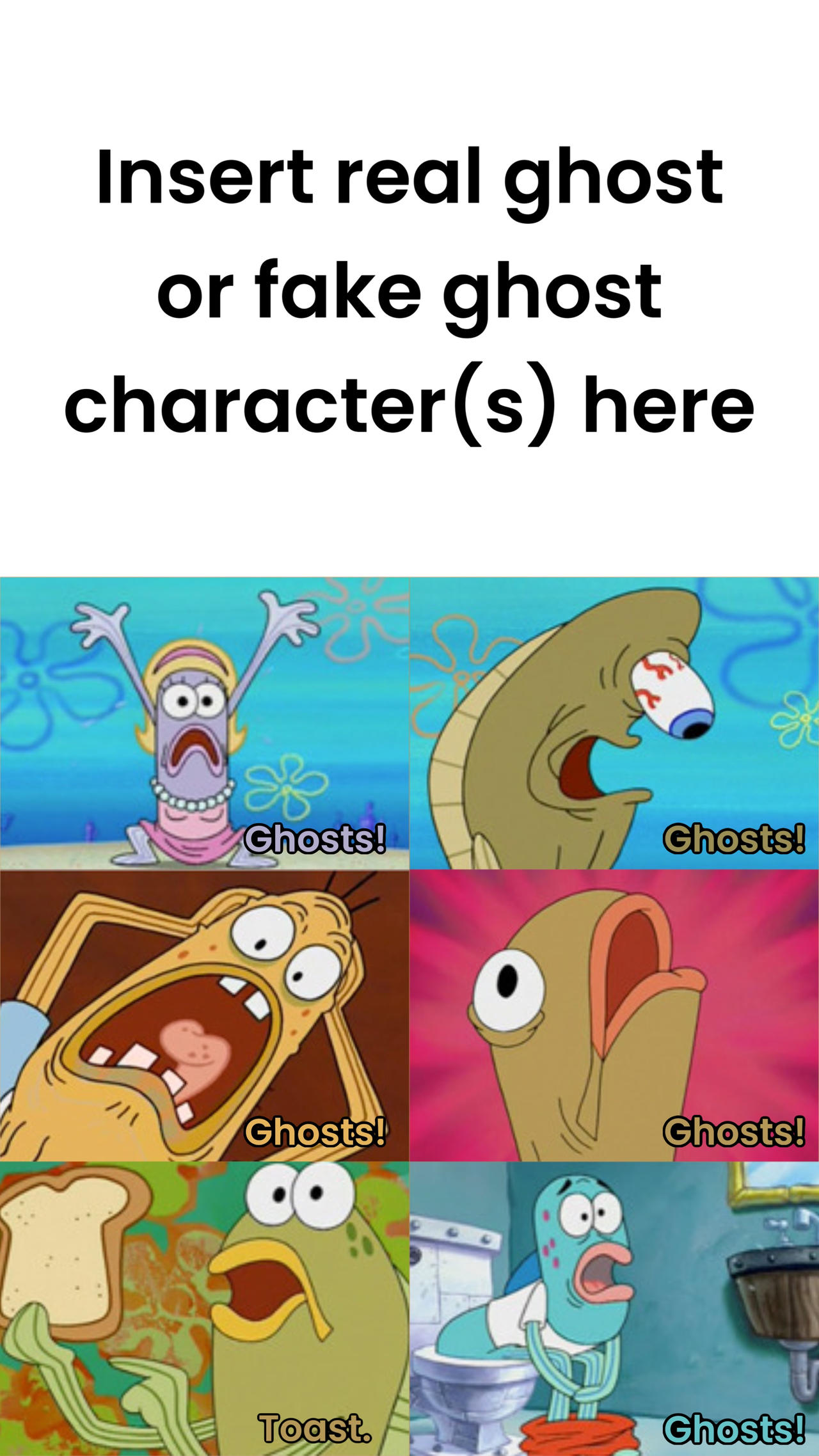 Bikini Bottomites Scared By Ghosts Blank Meme Template