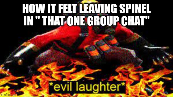 *evil laughter* | HOW IT FELT LEAVING SPINEL IN " THAT ONE GROUP CHAT" | image tagged in evil laughter | made w/ Imgflip meme maker