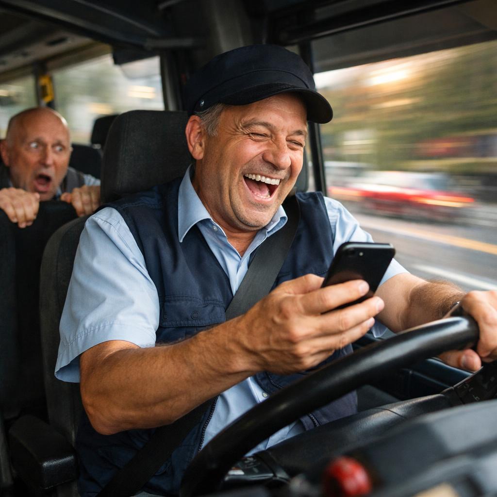 bus faher am Handy guckt was lachent und fahrt wie ne besegte sa Blank Meme Template