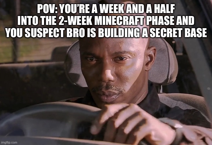 Bro is up to something | POV: YOU’RE A WEEK AND A HALF INTO THE 2-WEEK MINECRAFT PHASE AND YOU SUSPECT BRO IS BUILDING A SECRET BASE | image tagged in doakes,minecraft,secret,base | made w/ Imgflip meme maker