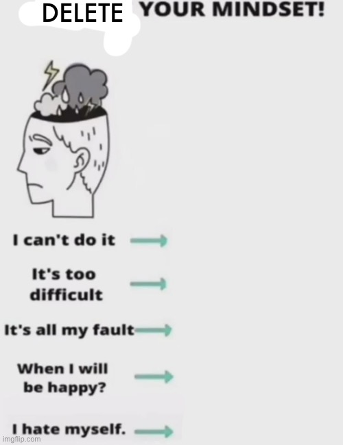 CHANGE YOUR MINDSET! | DELETE | image tagged in change your mindset | made w/ Imgflip meme maker