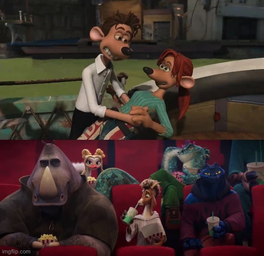 Will and The Vineland Thorns watching Flushed Away (2006) | image tagged in will and the vineland thorns watched what,flushed away,dreamworks,aardman,goat movie,memes | made w/ Imgflip meme maker
