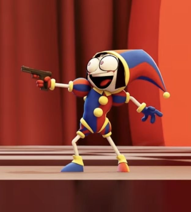 Pomni with a gun Blank Meme Template