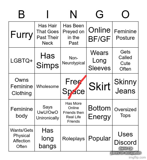 piece of shit bingo | damn i js joined on occupation | image tagged in femboy bingo | made w/ Imgflip meme maker