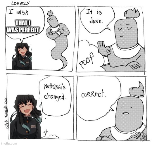 muichero is perfect | THAT I WAS PERFECT | image tagged in i wish genie nothing's changed,demon slayer | made w/ Imgflip meme maker