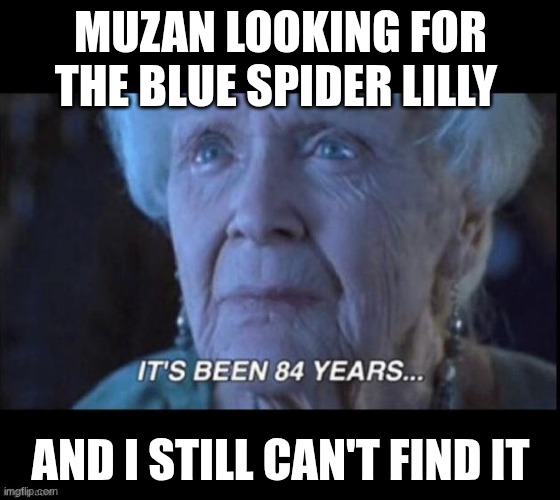 it has been longer than that | MUZAN LOOKING FOR THE BLUE SPIDER LILLY; AND I STILL CAN'T FIND IT | image tagged in titanic 84 years,demon slayer | made w/ Imgflip meme maker