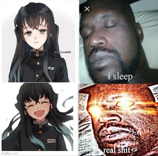 muichero smiling is one of the best things | image tagged in memes,sleeping shaq,anime,demon slayer | made w/ Imgflip meme maker