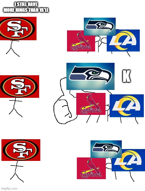 Whatever Whiners | I STILL HAVE MORE RINGS THAN YA'LL; K | image tagged in giant thumb guy | made w/ Imgflip meme maker
