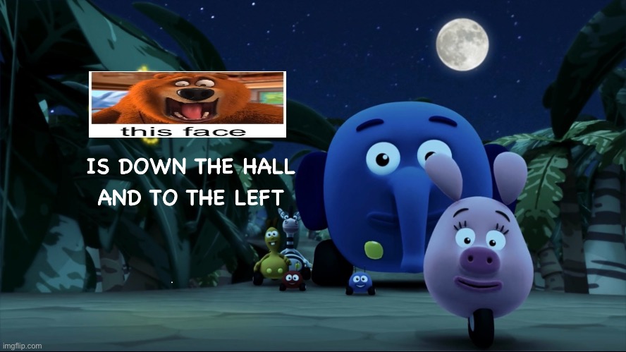 Cropped from the “Four Horsemen” meme | image tagged in jungle junction pointing,shocked grizzy,memeception,what is this,lmfao | made w/ Imgflip meme maker