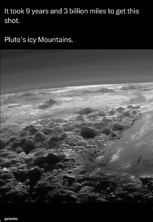 Plato's icy mountains | image tagged in pluto,space | made w/ Imgflip meme maker
