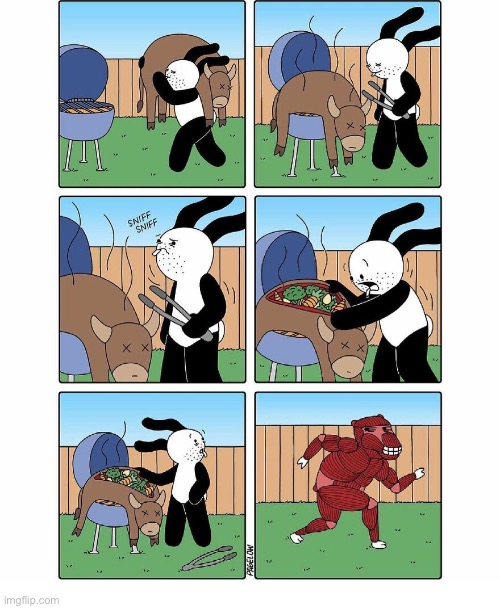 Buni Comics | image tagged in comics,buni comics,beef,grill,vegetables,skin | made w/ Imgflip meme maker