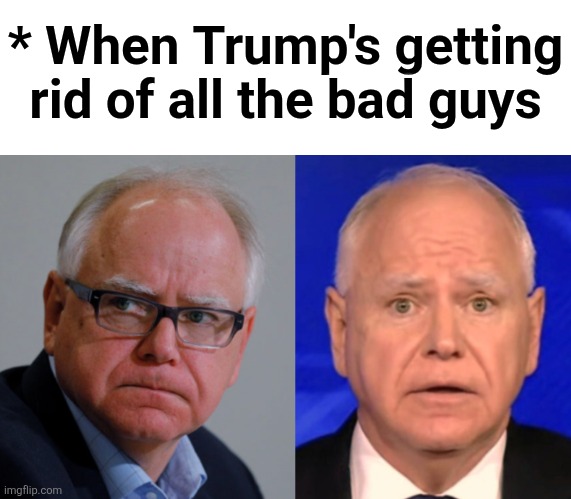 * When Trump's getting
rid of all the bad guys | image tagged in memes,democrats,bad guys,tim walz,minnesota,next | made w/ Imgflip meme maker