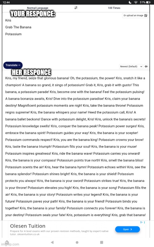 YOUR RESPONCE: HER RESPONCE | made w/ Imgflip meme maker