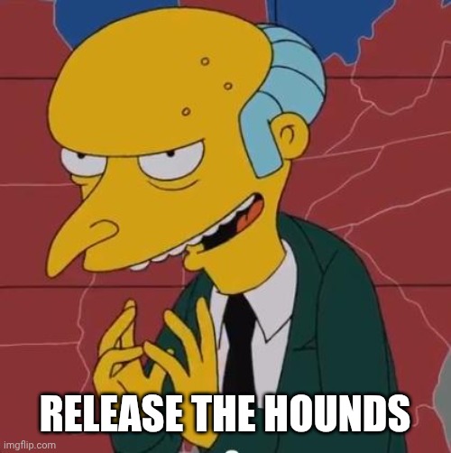 Mr Burns | RELEASE THE HOUNDS | image tagged in mr burns | made w/ Imgflip meme maker