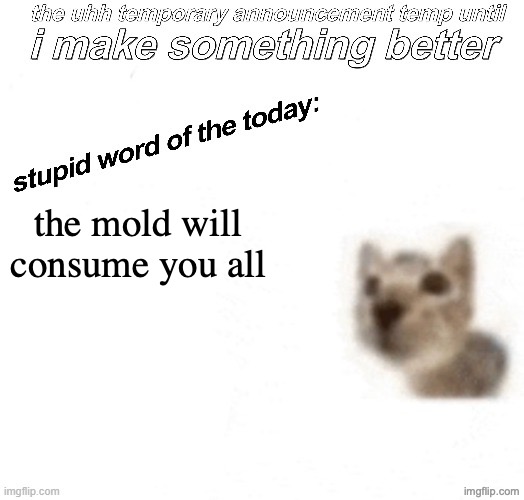 the uhh stupid car announcement temp (temporary) | the mold will consume you all | image tagged in the uhh stupid car announcement temp temporary | made w/ Imgflip meme maker