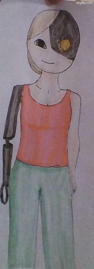 I FOUND A WAY TO POST :D desc of cleo in comments | image tagged in drawing,cleo,cyborg,tall | made w/ Imgflip meme maker