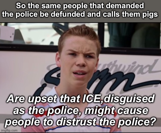 Word salad thinking | So the same people that demanded the police be defunded and calls them pigs; Are upset that ICE,disguised as the police, might cause people to distrust the police? | image tagged in you guys are getting paid,politics lol,memes,progressives | made w/ Imgflip meme maker