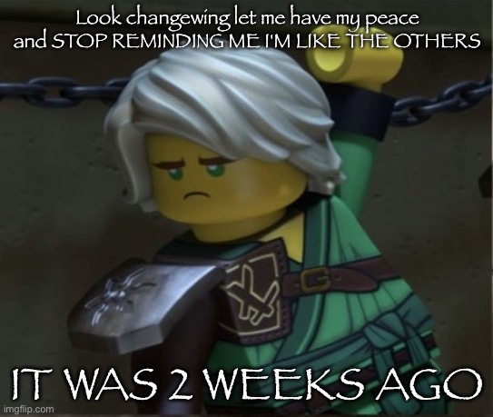 Lloyd is disappointed | Look changewing let me have my peace and STOP REMINDING ME I'M LIKE THE OTHERS; IT WAS 2 WEEKS AGO | image tagged in lloyd is disappointed | made w/ Imgflip meme maker