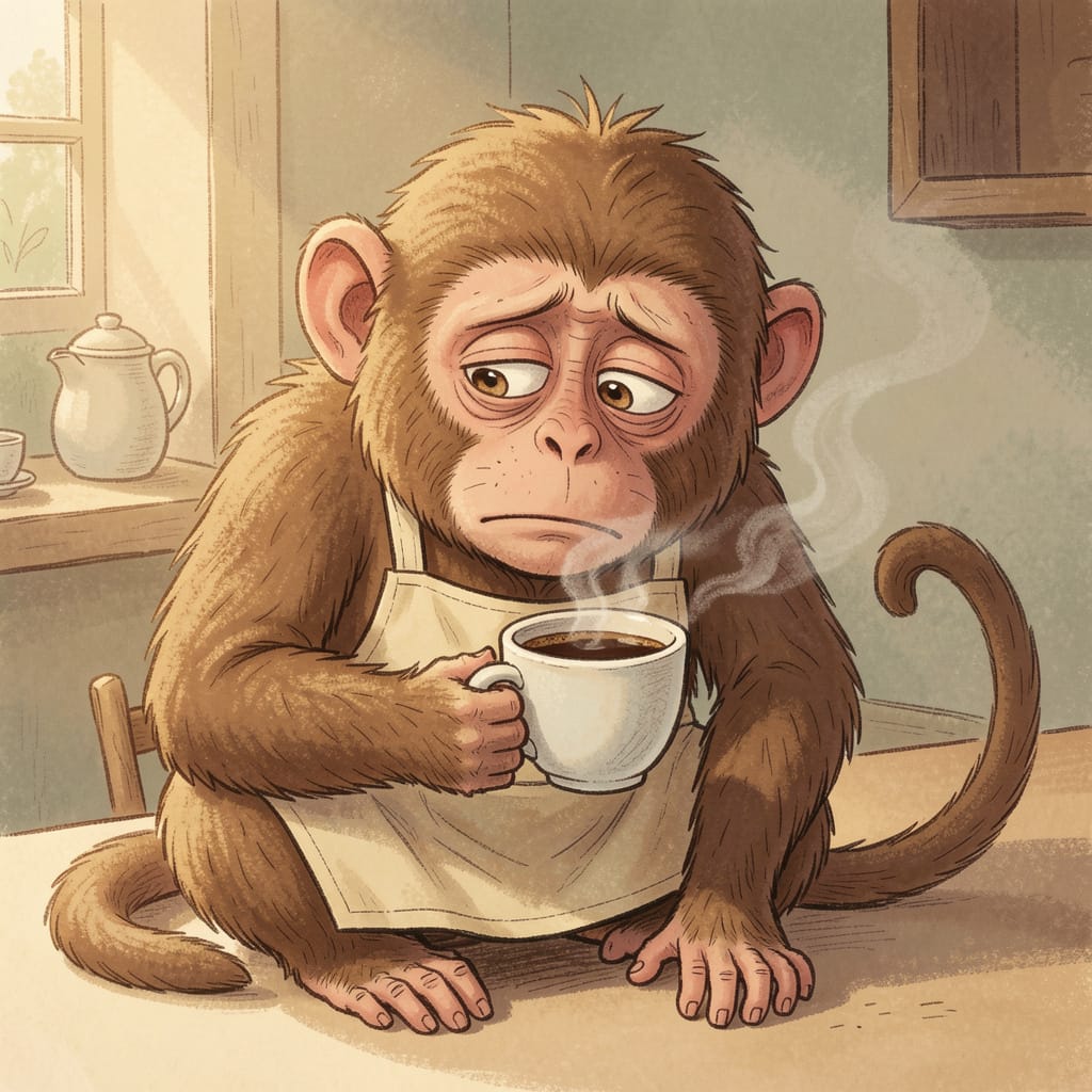 Monkey with coffee on Monday morning at bookandwalk.hu Blank Meme Template