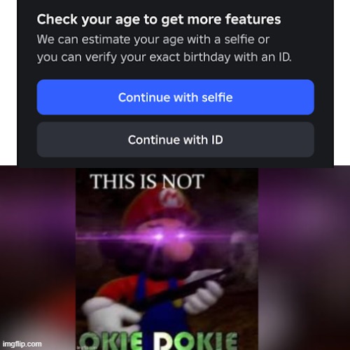 Ban the age verification or I'm quitting Roblox FOREVER | image tagged in this is not okie dokie,roblox | made w/ Imgflip meme maker