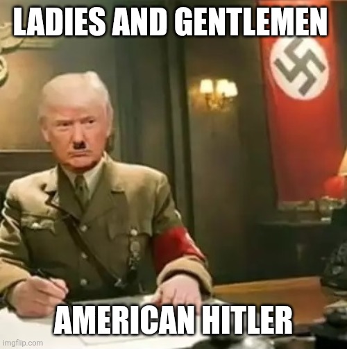 Yup | LADIES AND GENTLEMEN; AMERICAN HITLER | image tagged in donald trump hitler | made w/ Imgflip meme maker