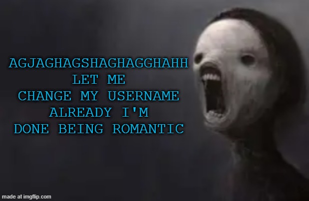 void lazy | AGJAGHAGSHAGHAGGHAHH LET ME CHANGE MY USERNAME ALREADY I'M DONE BEING ROMANTIC | image tagged in void lazy | made w/ Imgflip meme maker