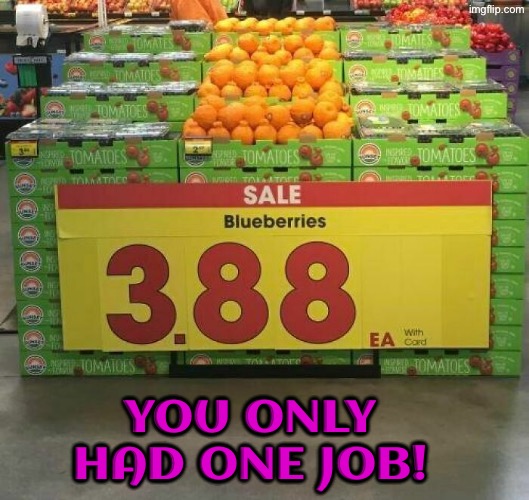 Those Aren’t Blueberries Fool! | YOU ONLY HAD ONE JOB! | image tagged in you had one job,epic fail,duhhh dumbass,do you are have stupid,dafuq did i just read,fruits | made w/ Imgflip meme maker