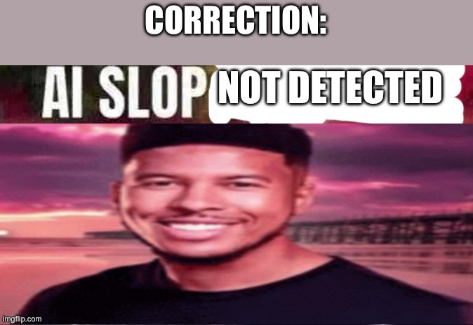 ai slop not detected | CORRECTION: | image tagged in ai slop not detected | made w/ Imgflip meme maker