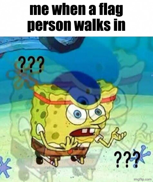 confused spongebob | me when a flag person walks in; [TALKING ABOUT COUNTRYHUMANS] | image tagged in confused spongebob | made w/ Imgflip meme maker