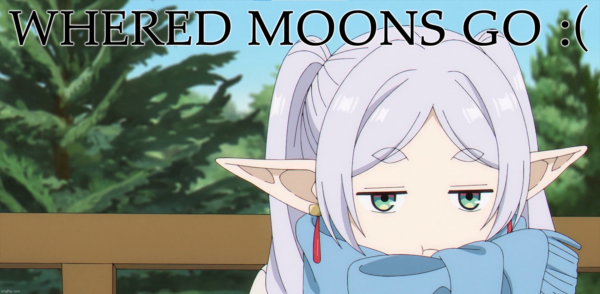 they just disappeared | WHERED MOONS GO :( | image tagged in frieren pouting | made w/ Imgflip meme maker